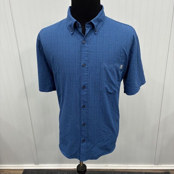 Huk Other - Huk Fishing Men's XXL Blue Polyester Short Sleeve Lightweight Button-Front Shirt